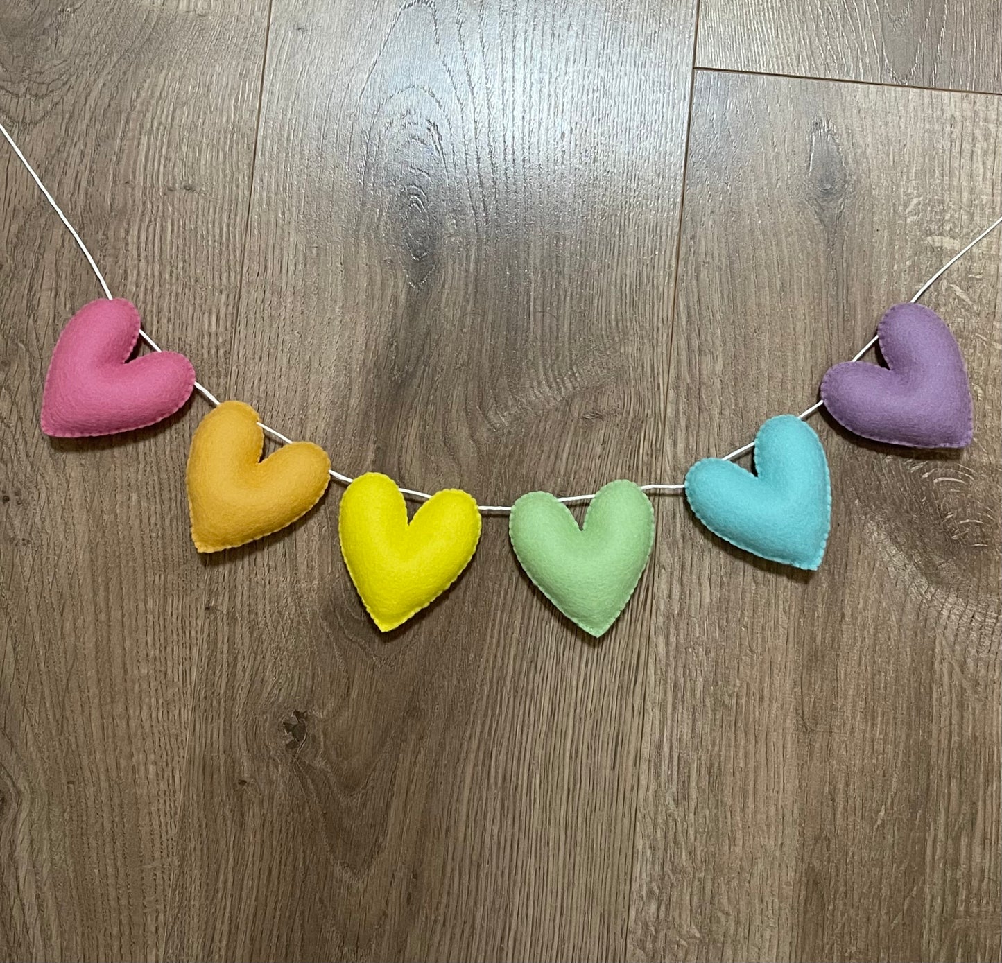 Handmade felt rainbow heart garland