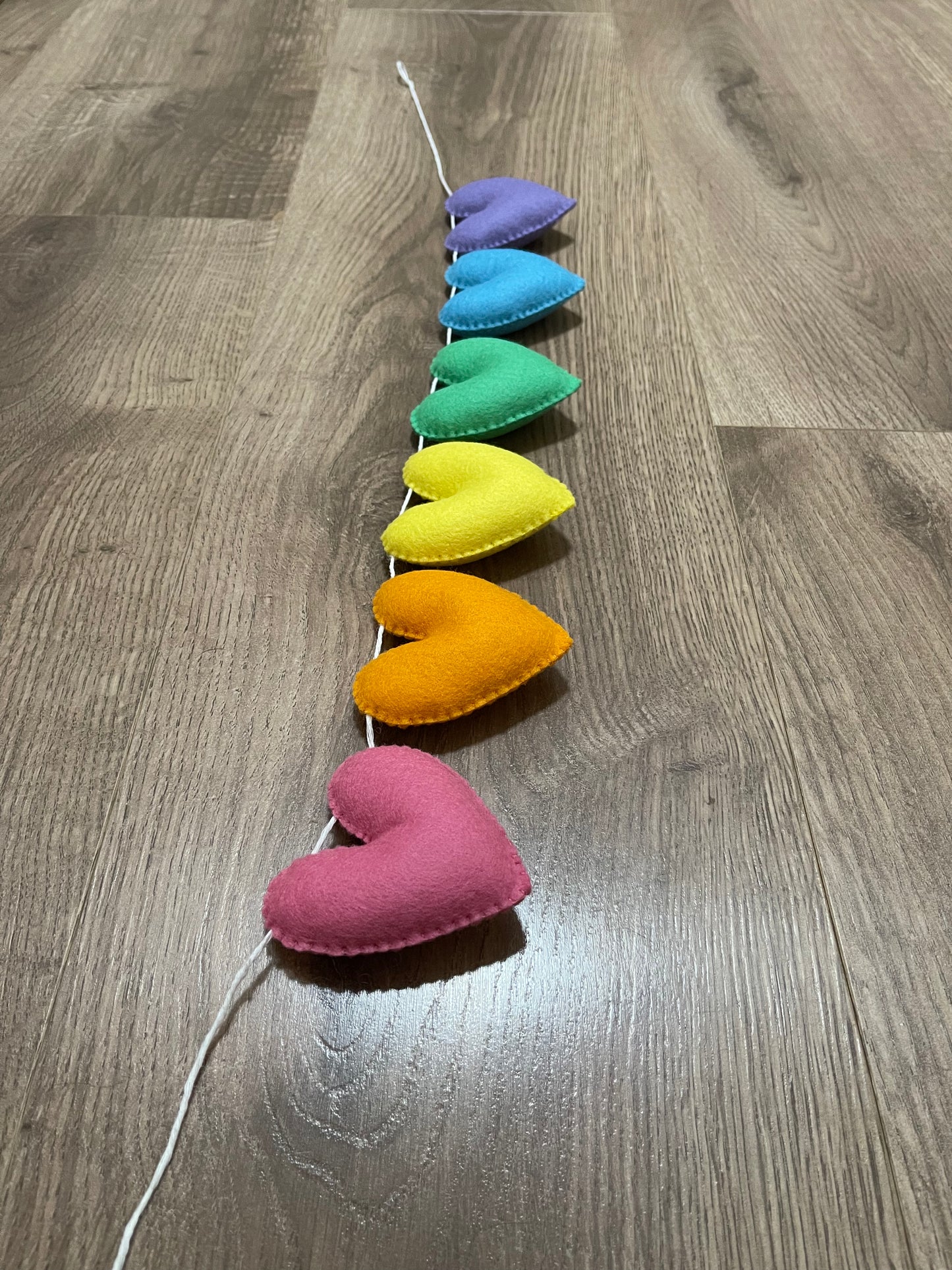 Handmade felt rainbow heart garland
