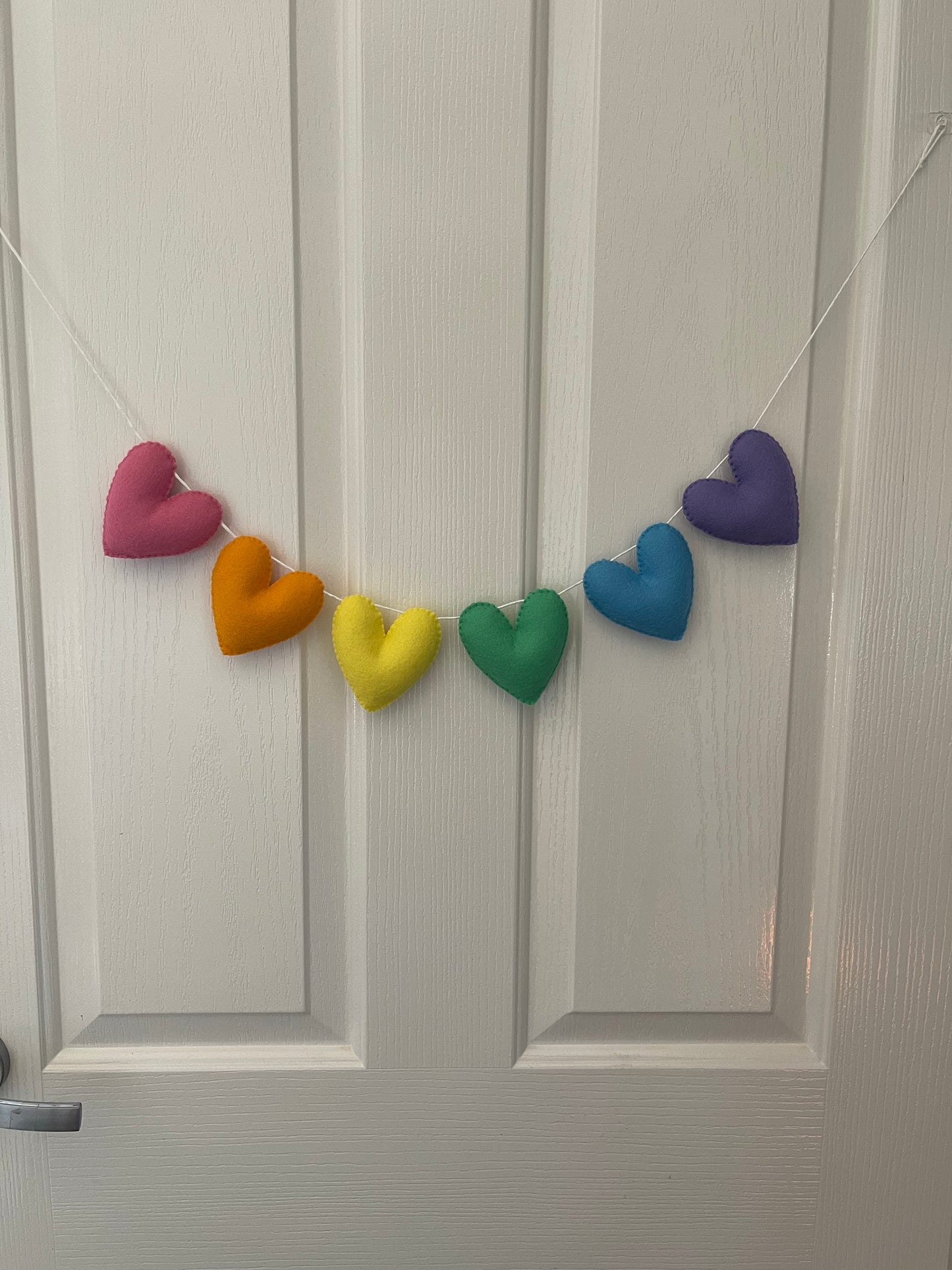Handmade felt rainbow heart garland