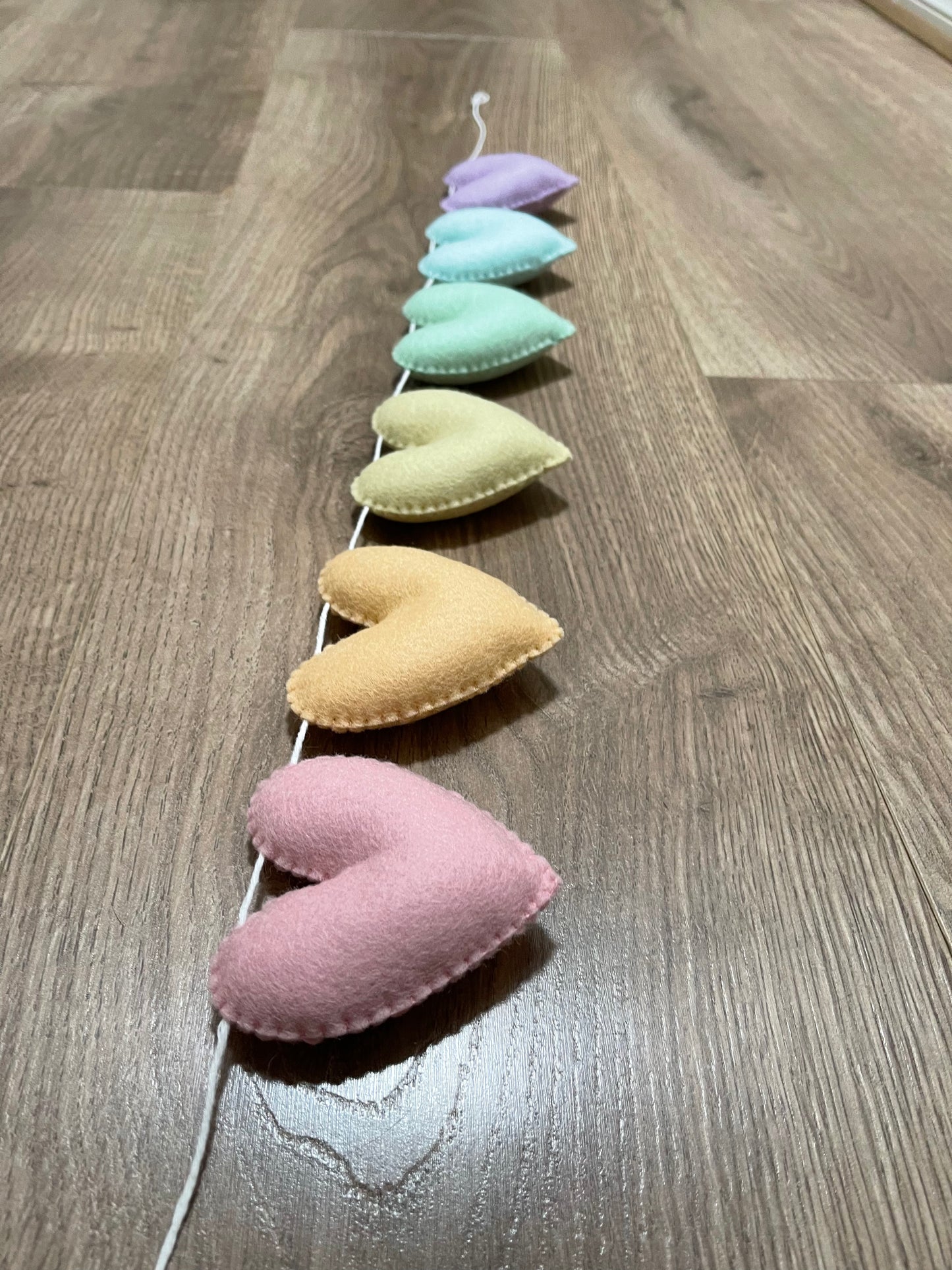 Handmade felt rainbow heart garland